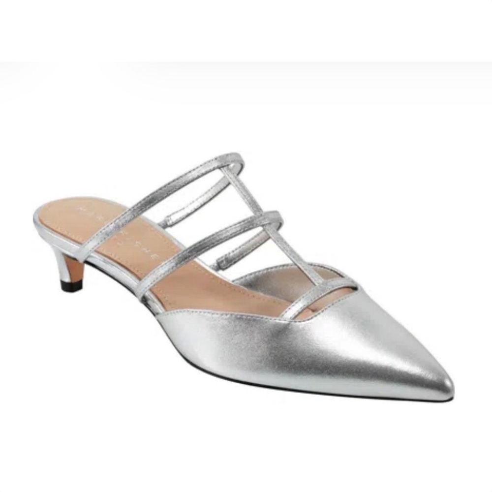 New MARC FISHER‎ LTD Kodie Kitten Heel Pointed Toe Mule In Silver Size 8